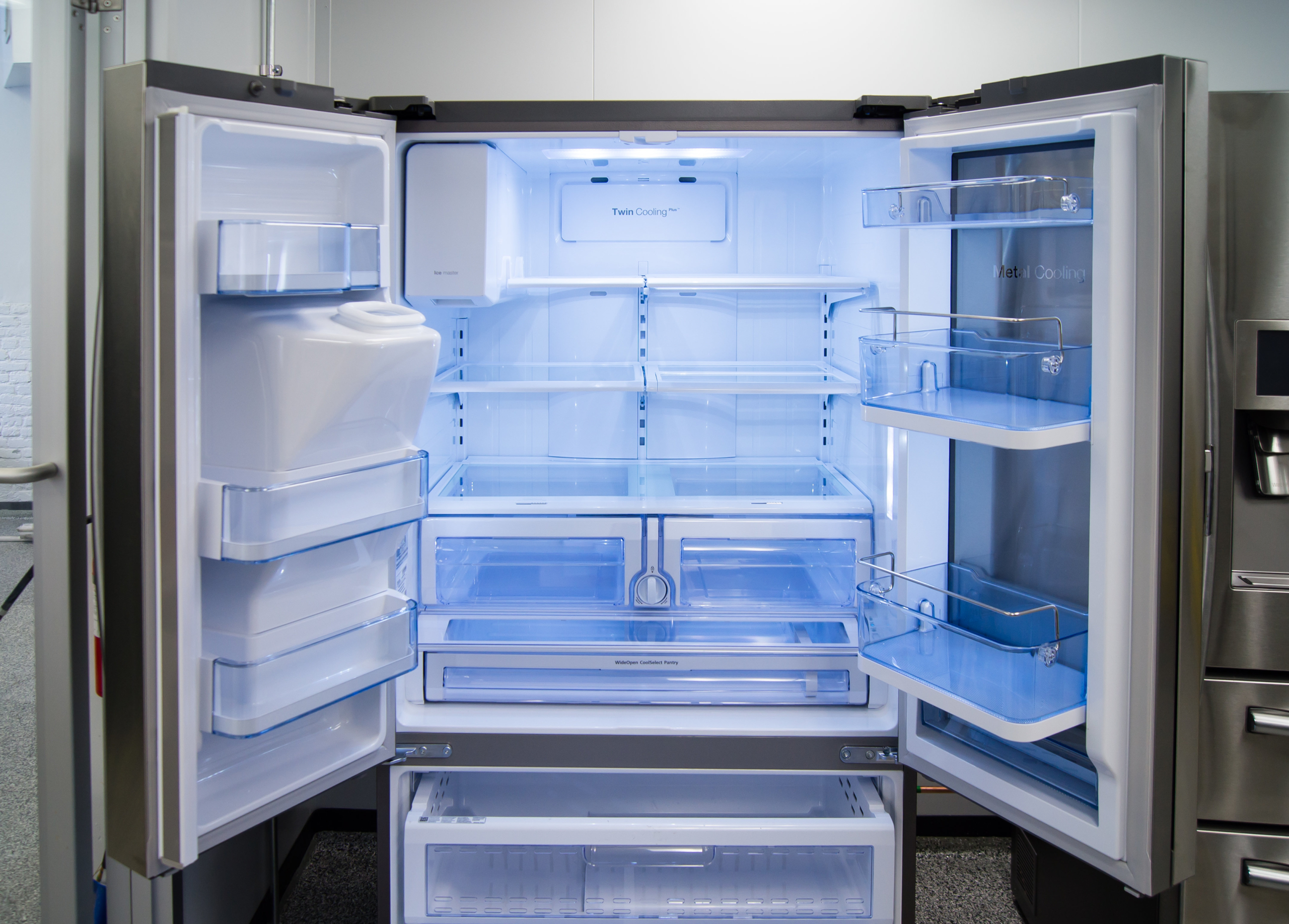 Interior of a refrigerator, showing the molded plastic insider